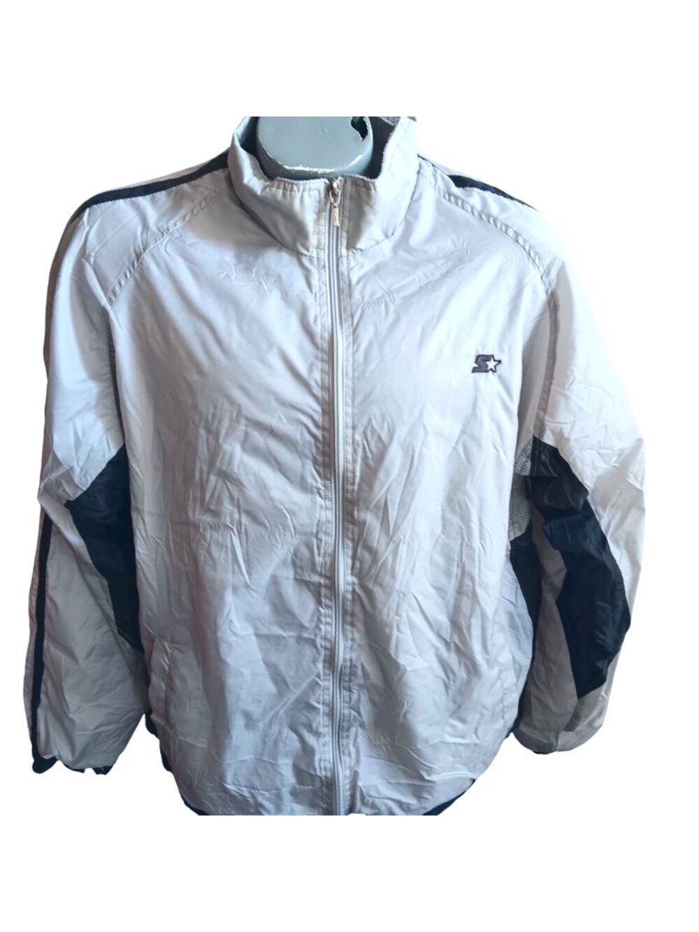 Vintage Starter Mens Windbreaker Jacket Large 1990's Mens Gray & Black Zip-Up